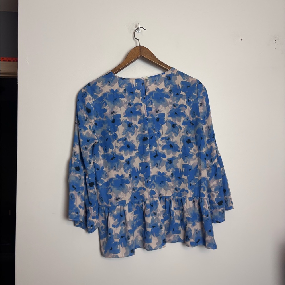 J. Crew Blue White Floral Watercolor Peplum Top Blouse - Picture 8 of 8